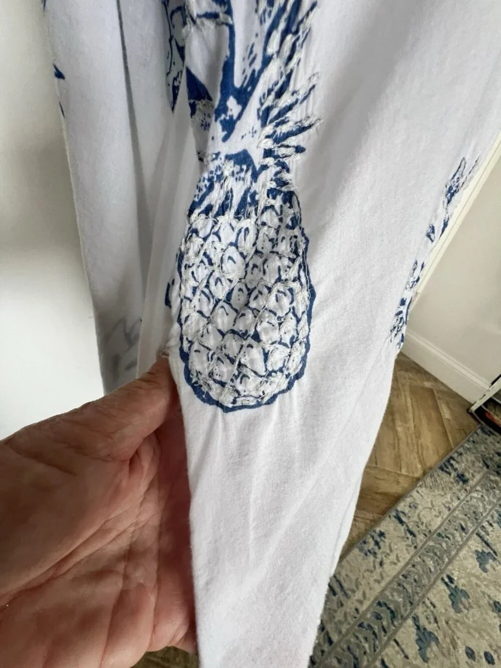 BLUE ISLAND Women's 2X Pineapple Beach Coverup 100% Cotton Swim Resort Pockets